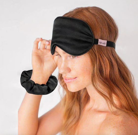 Satin Eyemask & Sleep Scrunchie Set - Black