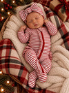 Red Stripe / Ribbed Frill 2-Way Zip Footie