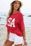 4th of July Half Sleeve Loose Ribbed USA Graphic Top | S-4X