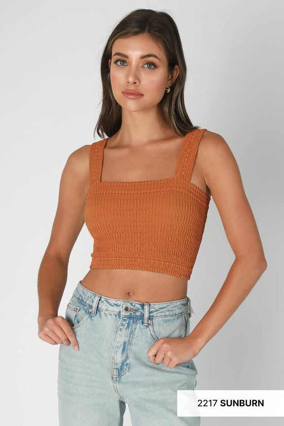 NS8255 - Shirred Square Neck Crop Top
