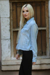 WASHED DENIM TENCEL BUTTON- FRONT JACKET
