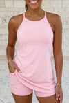 Solid Color Tunic Tank Dress Athletic Shorts Two Piece S-4X