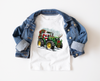 Green Tractor and Santa Boys Christmas Lights Tee Shirt