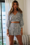 Long Sleeve V-Neck Crop Top w/Buttons