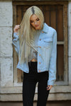 WASHED DENIM TENCEL BUTTON- FRONT JACKET