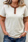 Raw Seam Color Block Detail Henley Neck Tee | S-4X