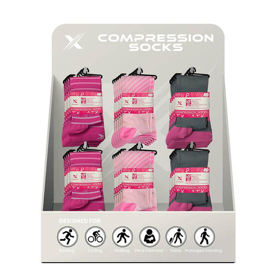 24-PAIRS BREAST CANCER AWARENESS SOCKS WITH FREE DISPLAY