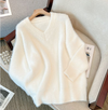 French Style V-Neck Mink Cashmere Sweater for Women