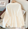 French Style V-Neck Mink Cashmere Sweater for Women