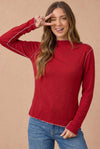 Soft Frilled Mock Neck Hacci Knit Top