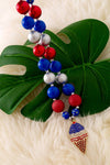PATRIOTIC BUBBLE NECKLACE W/PENDANT. 3PCS/$15.00 ACG40456 S