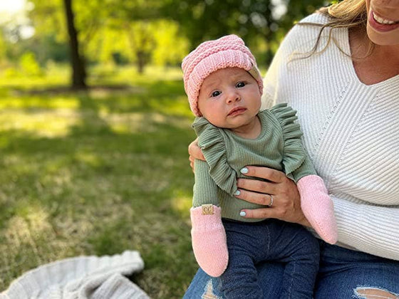 Infant Beanie and Mittens Set - Pale Pink