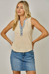 Washed Thermal Sleeveless Henley Top