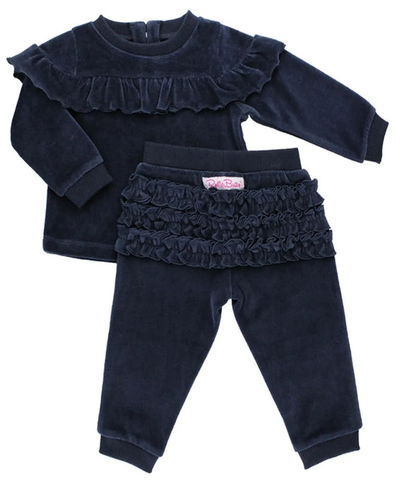 RuffleButts Girls Dark Navy Velour Jogger Set