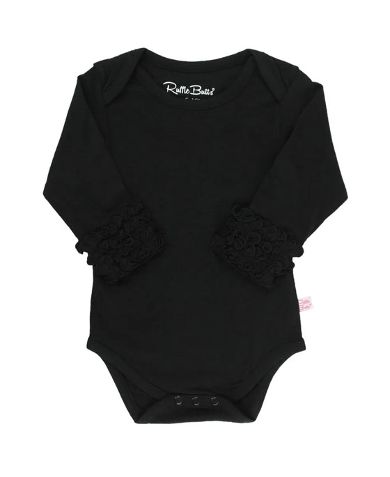 RuffleButts Ruffled Long Sleeve Layering Body Suit - Black