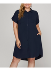 Drop Shoulder Button Up Woven Shirt Dress