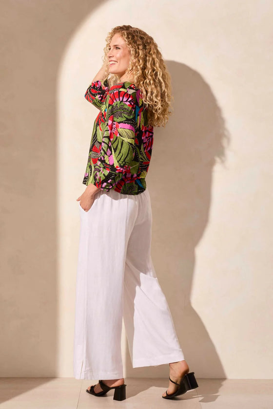 3/4 Sleeve Button-Front Blouse w/Horizontal Tuck Detail