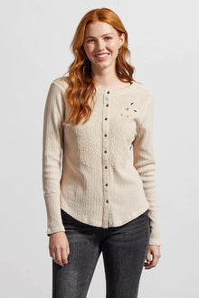  Tribal Button-Down Crew Neck w/ Embroidery