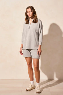  3/4 Sleeve Scuba Knit Top w/Zipper