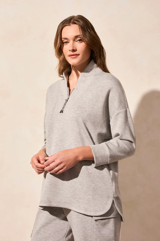 3/4 Sleeve Scuba Knit Top w/Zipper