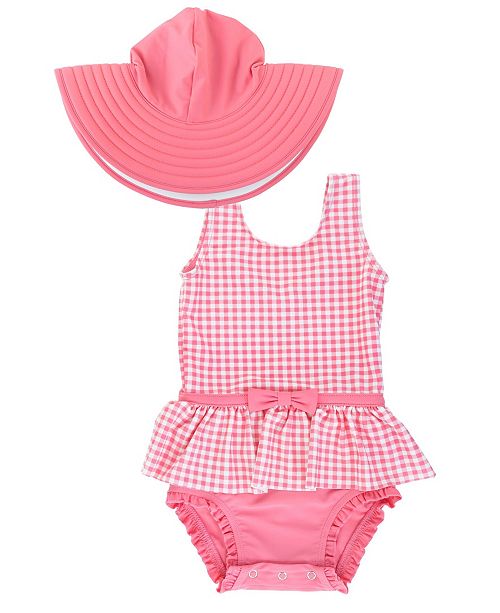 RuffleButts Rose Gingham Skirted One Piece Swimsuit