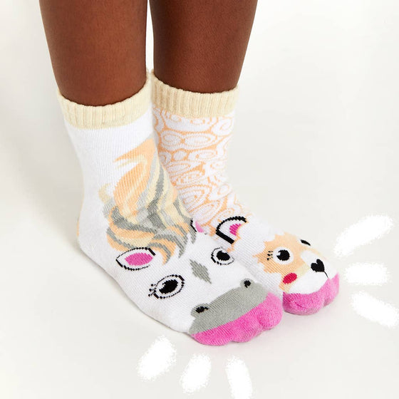 Horse & Alpaca Mismatched Non-Slip Socks for Kids