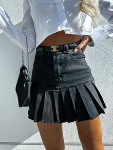 Pleated Denim Skirt