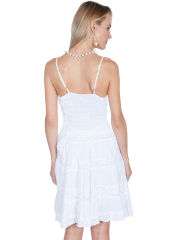 White Spaghetti Strap Dress with Crochet Overlay