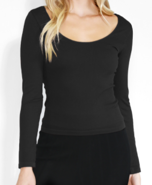 Long Sleeve Ribbed Scoop Neck Top