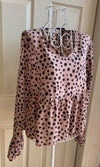 Cheetah Print Soft Peplum Blouse - Mauve/Pink