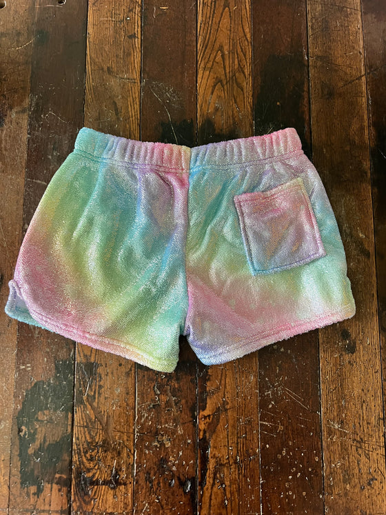 Shimmering Rainbow Plush Pajama Shorts - Girls