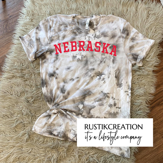 "Nebraska" Gray Tie Dye Tee