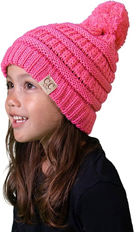 Kids Single Pom Beanie (Candy Pink)