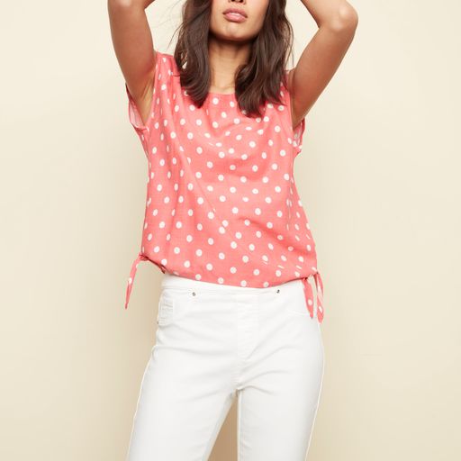 Polka Dot Cap Sleeve Blouse with Tie Sides