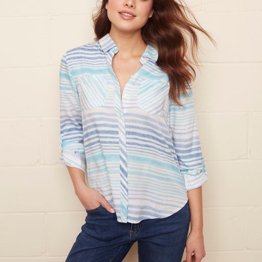 Long Sleeve Button-Up Striped Blouse