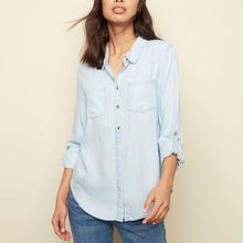  Long Sleeve Denim Button-Up with Chest Pockets