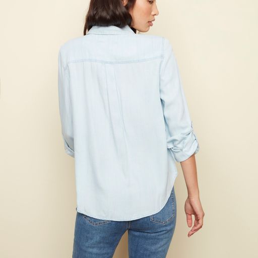 Long Sleeve Denim Button-Up with Chest Pockets