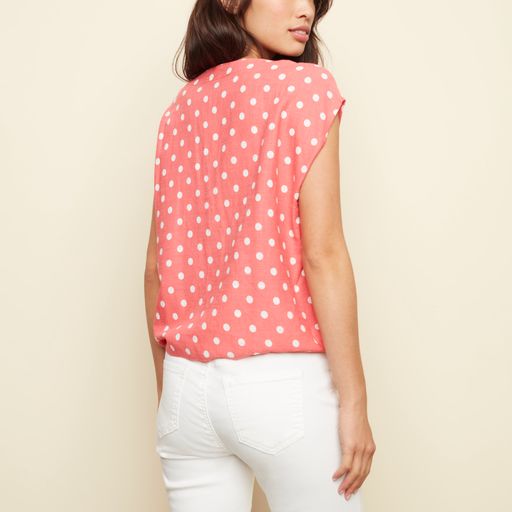Polka Dot Cap Sleeve Blouse with Tie Sides