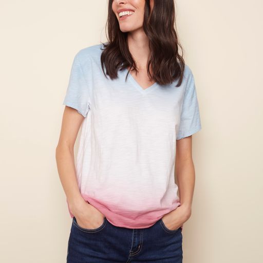 Two-Tone Ombre V-Neck T-Shirt