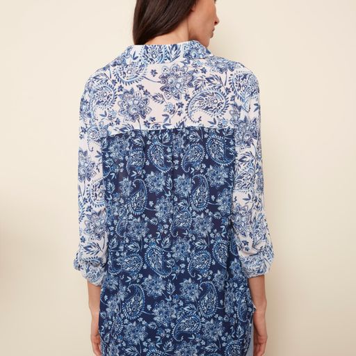 Floral Print Blouse with Roll-Up Sleeves