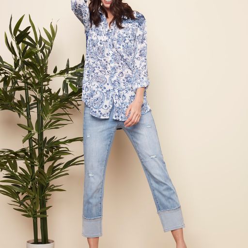 Floral Print Blouse with Roll-Up Sleeves