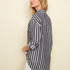 High-Low Striped Button Front Rolled-Sleeve Blouse