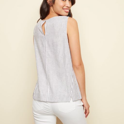 Striped Sleeveless Blouse with Side Slits