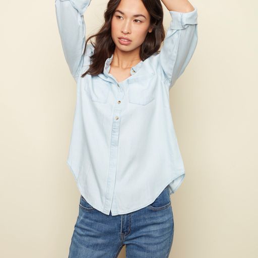 Long Sleeve Denim Button-Up with Chest Pockets