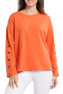  Long Sleeve Crew Neck Top with Buttons