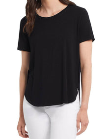  Short Sleeve Crew Neck Top with Button Back Detail