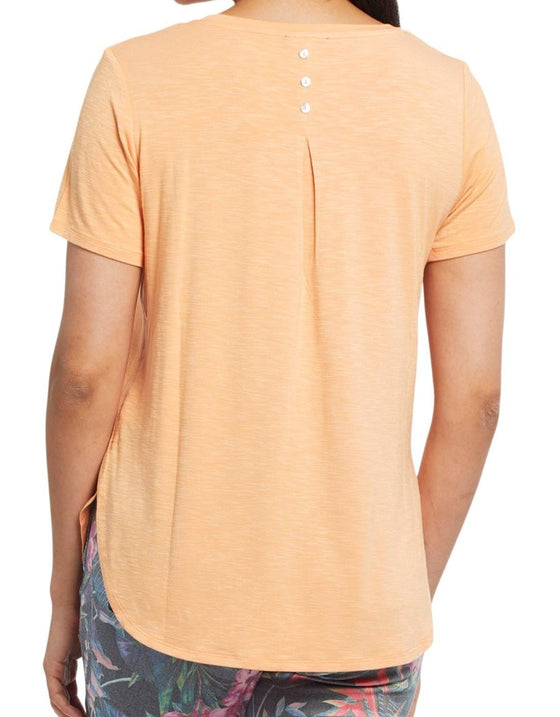Short Sleeve Crew Neck Top with Button Back Detail